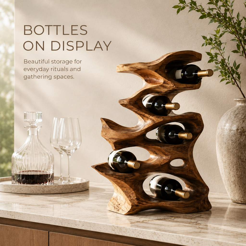 Solid Wood Wall Wine Rack with Glass Holder - Root Form - product image 07