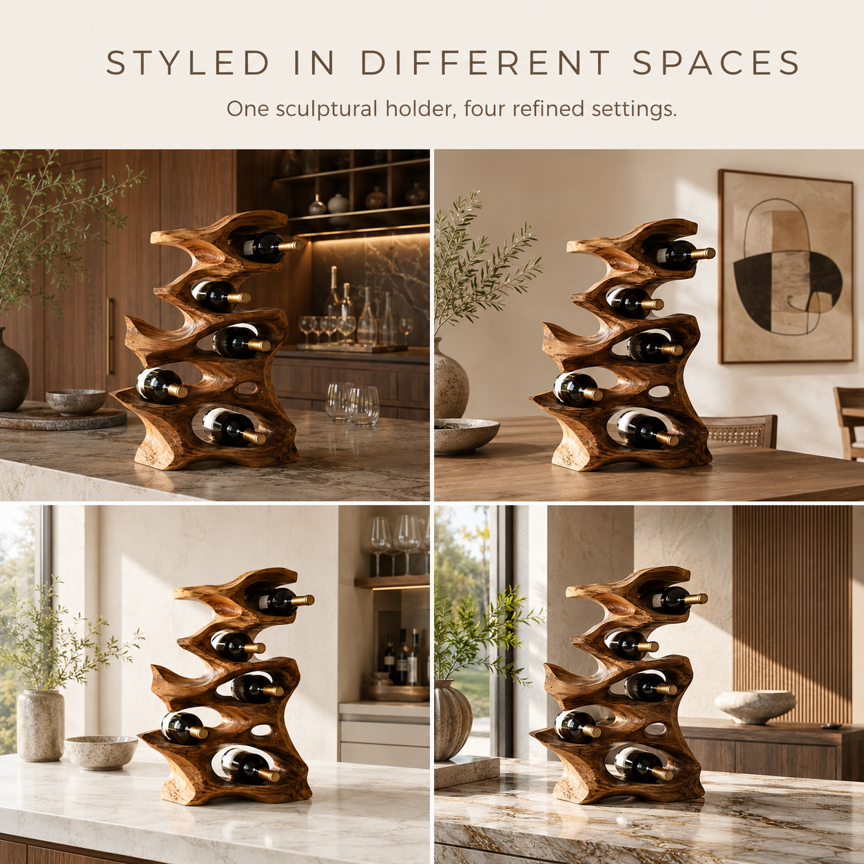 Solid Wood Wall Wine Rack with Glass Holder - Root Form - product image 10