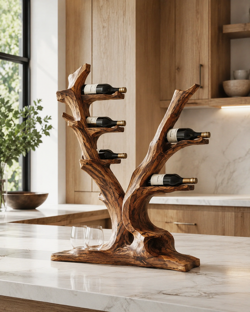 Solid Wood Wall Wine Rack with Glass Holder - Crescent Wall - main view