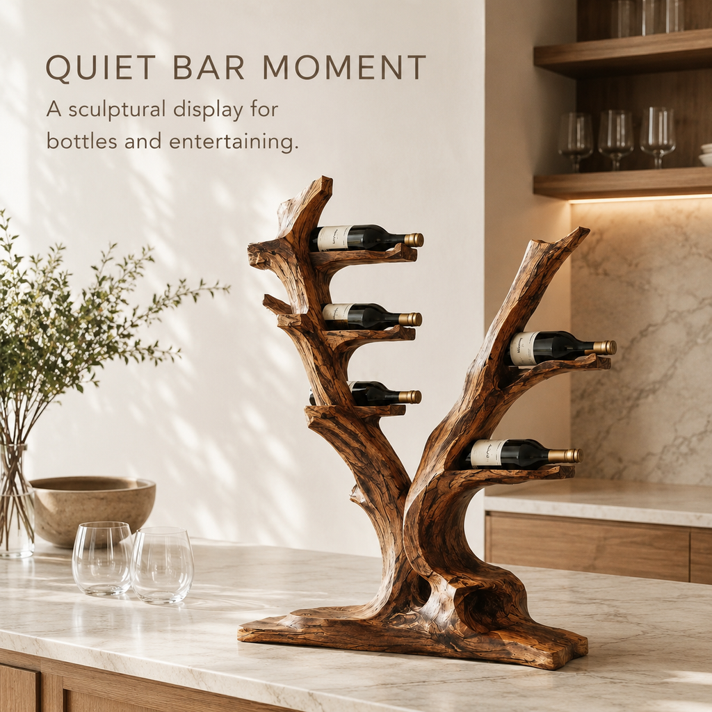Solid Wood Wall Wine Rack with Glass Holder - Crescent Wall - product image 02