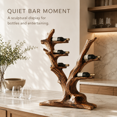 Solid Wood Wall Wine Rack with Glass Holder - Crescent Wall - product image 02