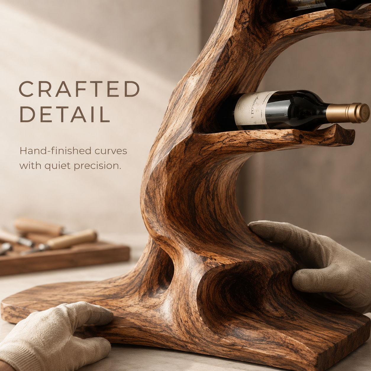 Solid Wood Wall Wine Rack with Glass Holder - Crescent Wall - product image 06