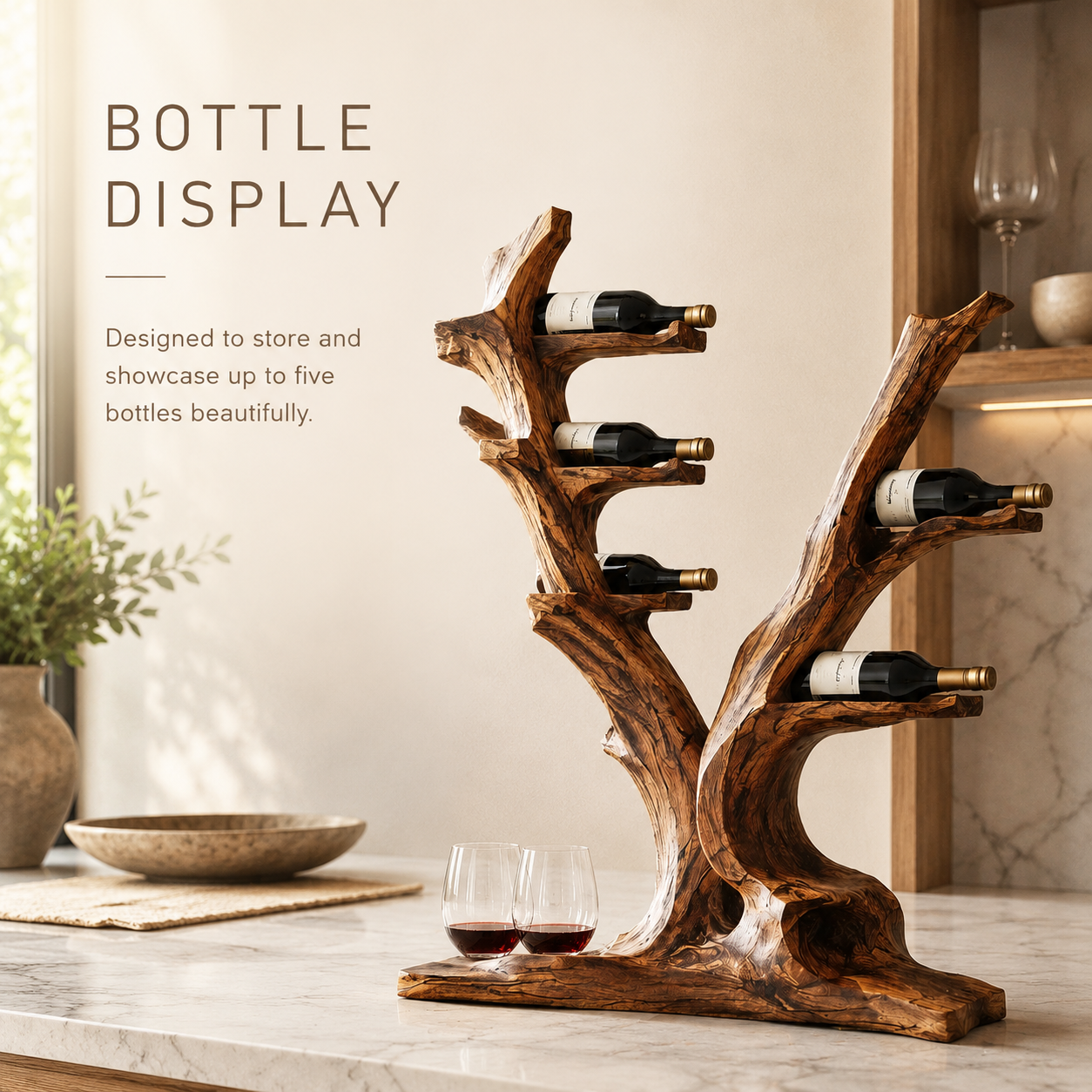 Solid Wood Wall Wine Rack with Glass Holder - Crescent Wall - product image 07