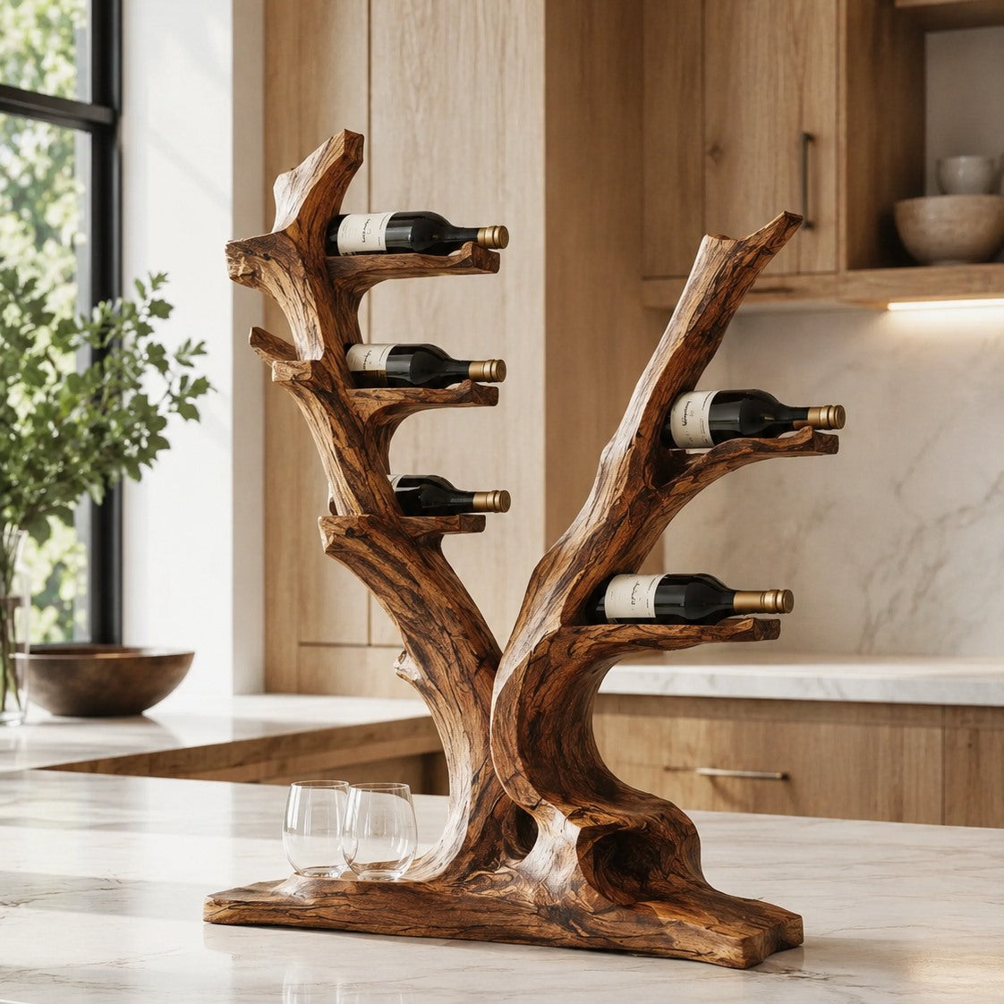 Solid Wood Wall Wine Rack with Glass Holder - Crescent Wall - Design 227 - square cover image