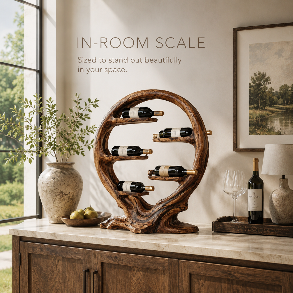 Solid Wood Wall Wine Rack with Glass Holder - Floating Rail - product image 04