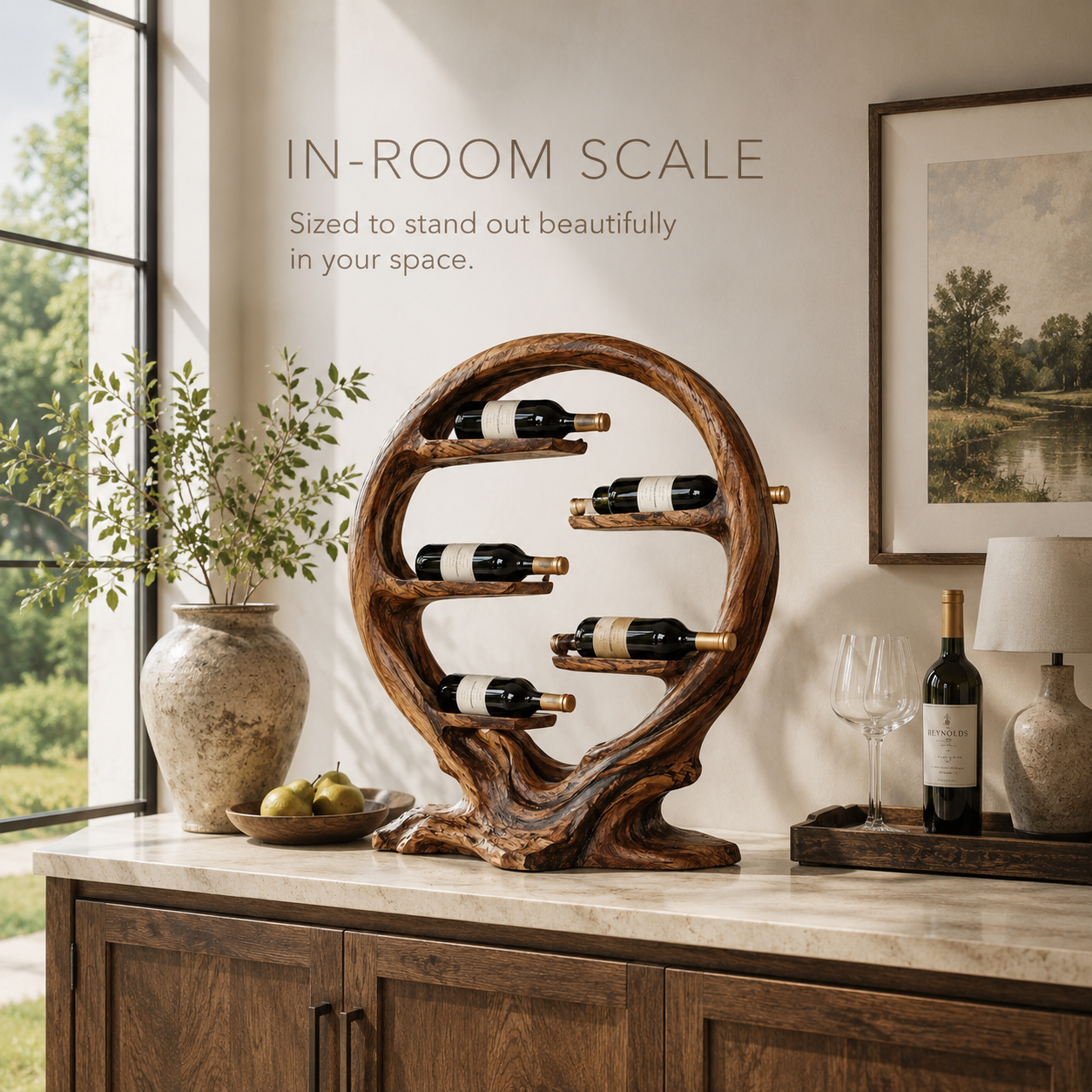 Solid Wood Wall Wine Rack with Glass Holder - Floating Rail - product image 04