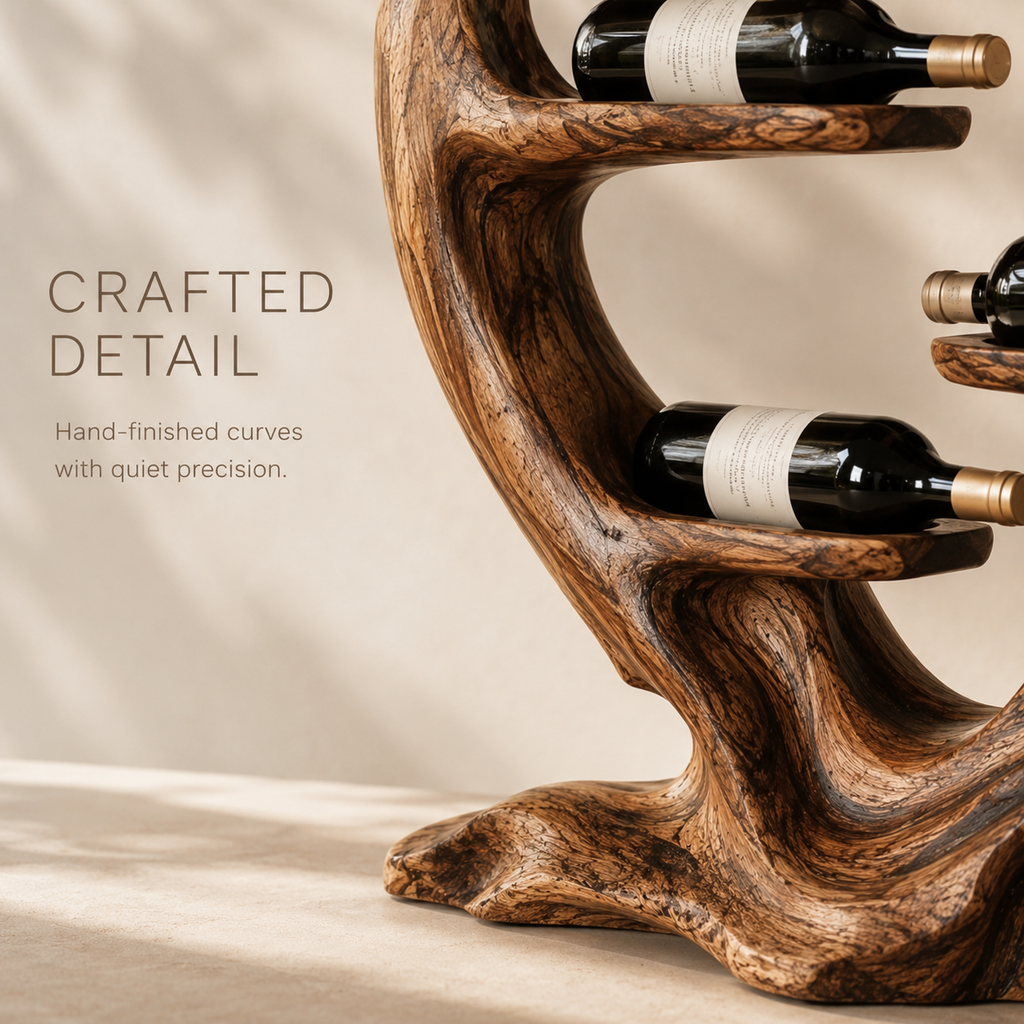 Solid Wood Wall Wine Rack with Glass Holder - Floating Rail - product image 06