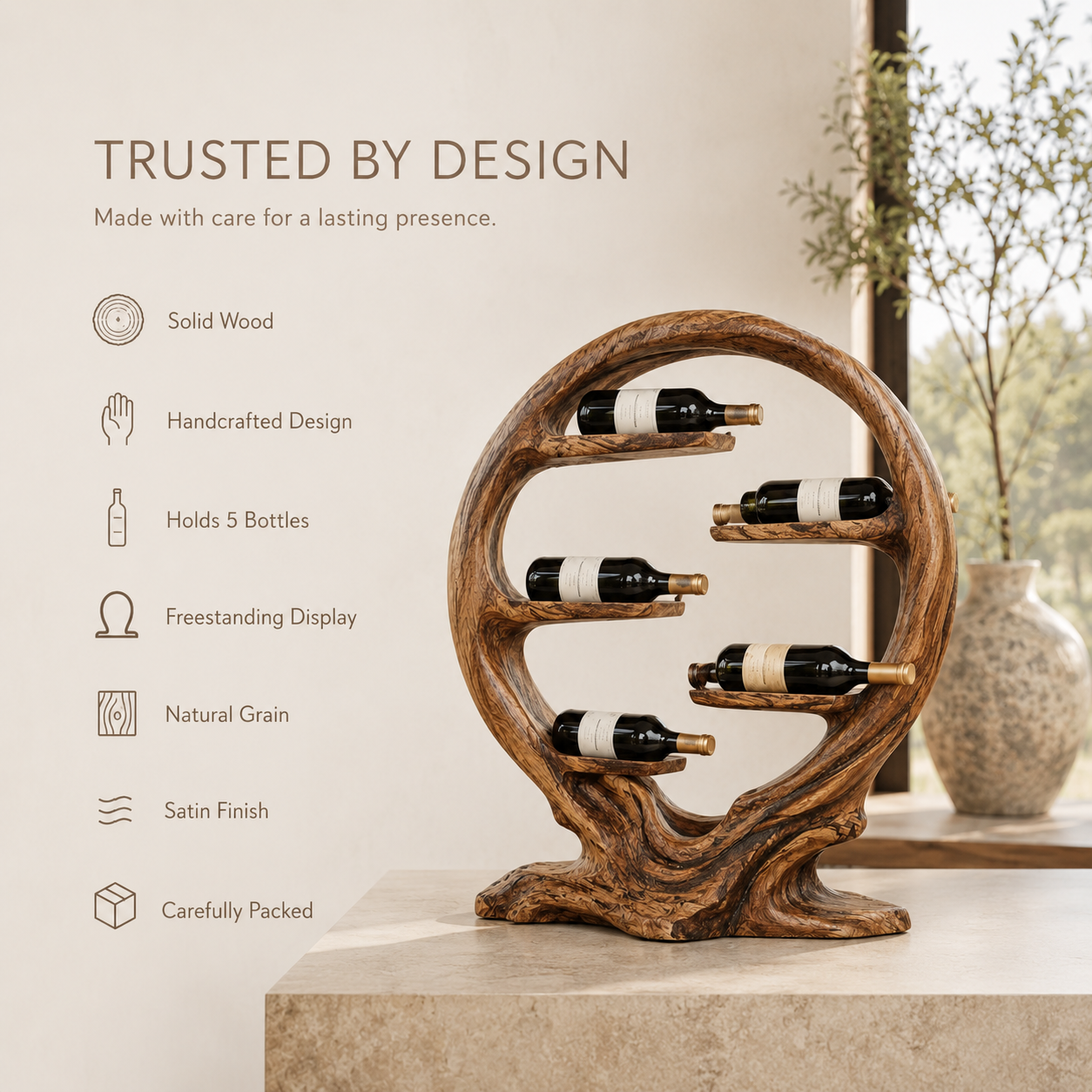 Solid Wood Wall Wine Rack with Glass Holder - Floating Rail - product image 09