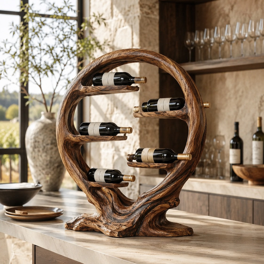 Solid Wood Wall Wine Rack with Glass Holder - Floating Rail - Design 228 - square cover image