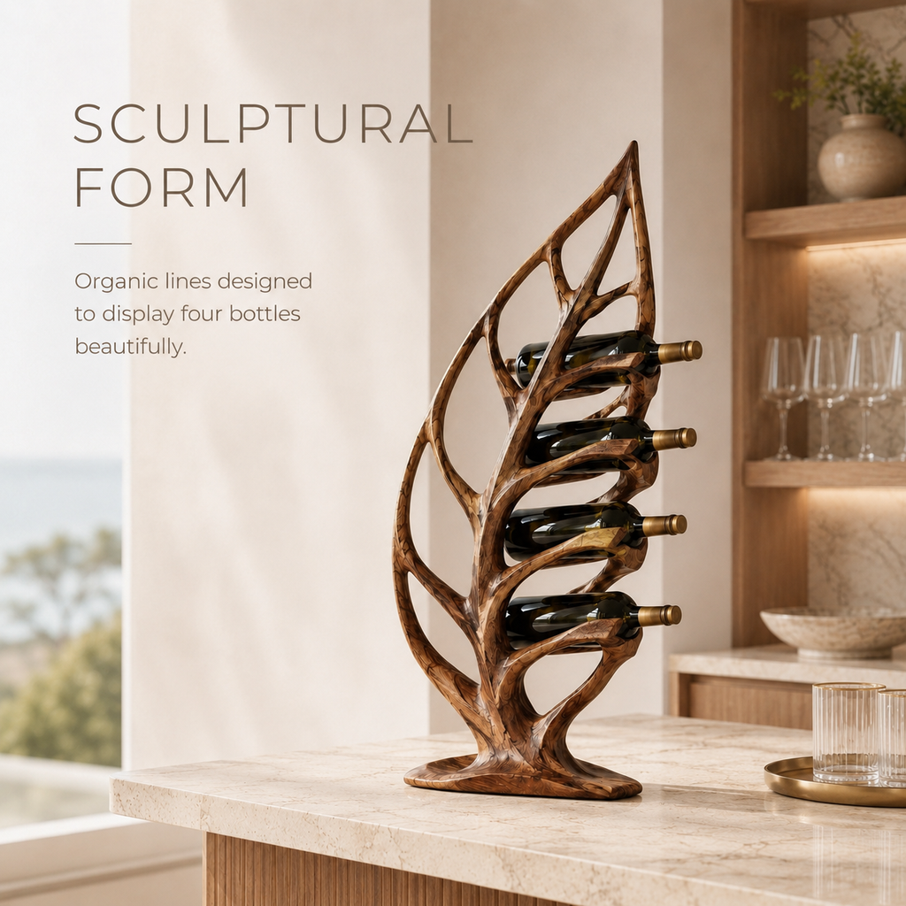 Solid Wood Wall Wine Rack with Glass Holder - River Form - product image 03