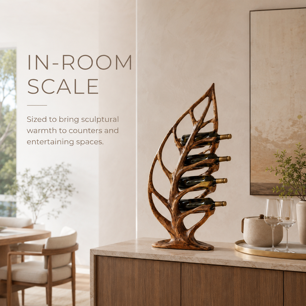 Solid Wood Wall Wine Rack with Glass Holder - River Form - product image 04