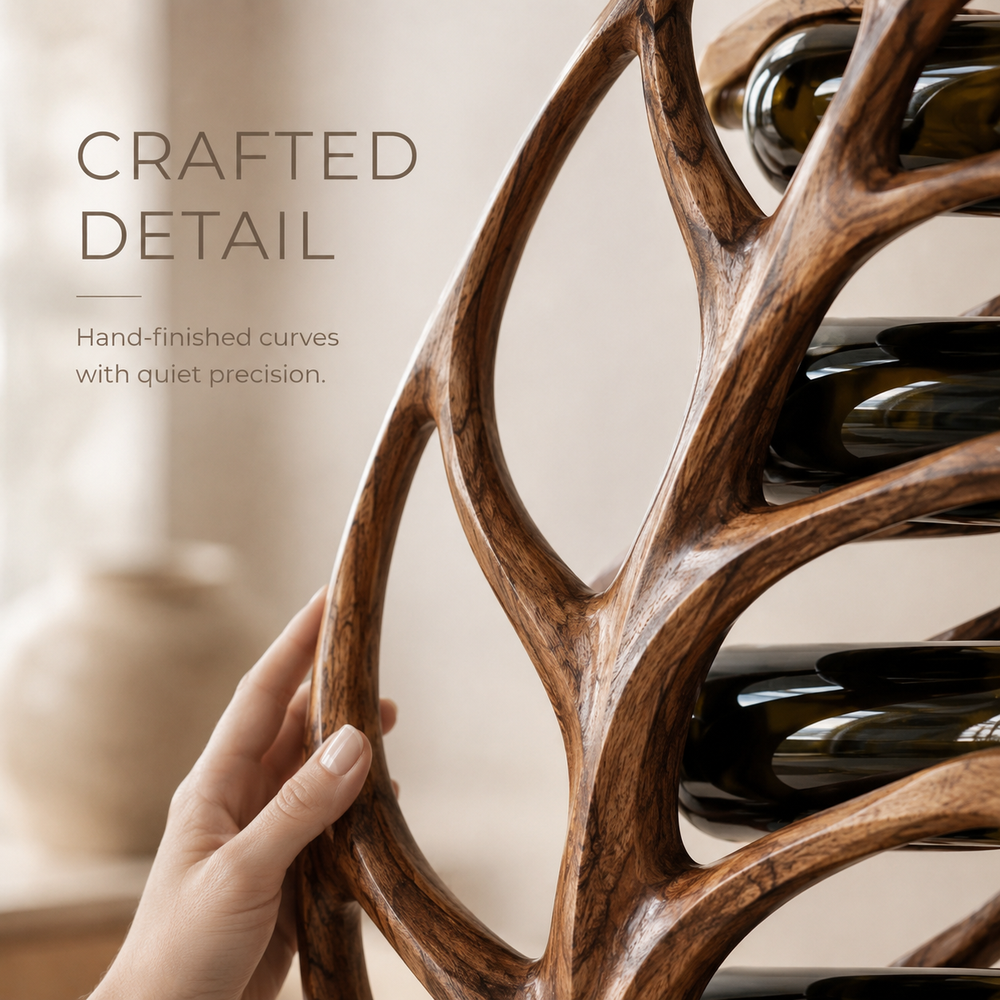 Solid Wood Wall Wine Rack with Glass Holder - River Form - product image 06