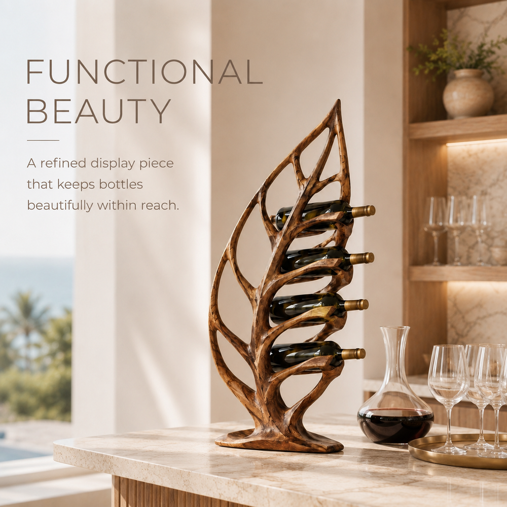 Solid Wood Wall Wine Rack with Glass Holder - River Form - product image 07