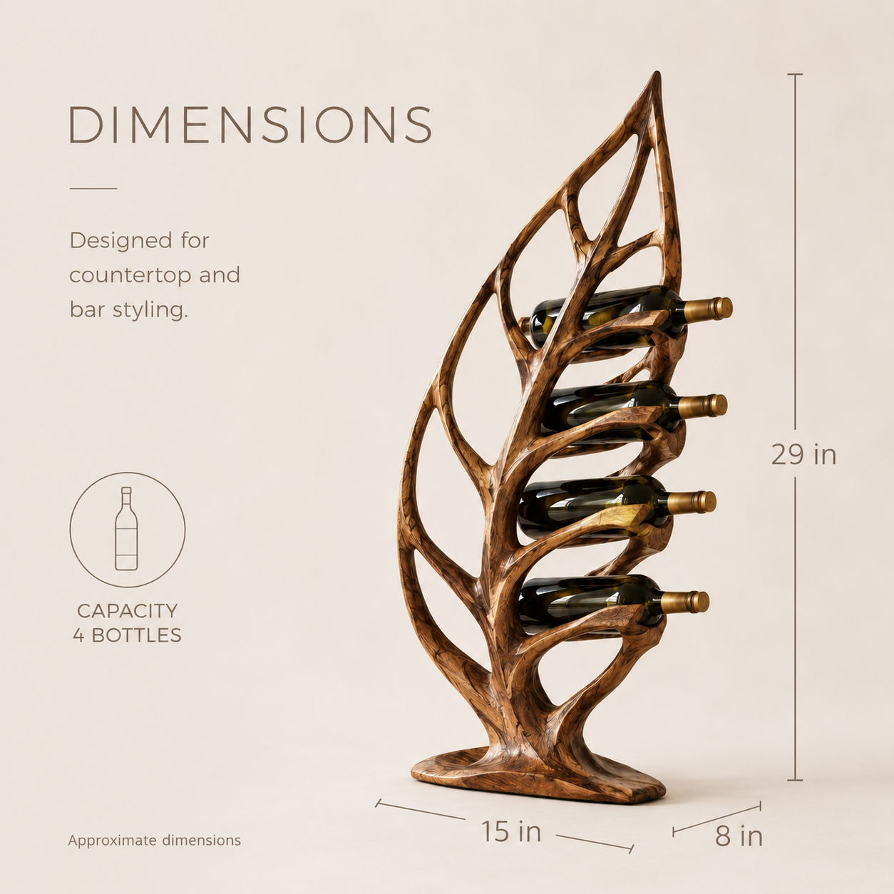 Solid Wood Wall Wine Rack with Glass Holder - River Form - product image 08