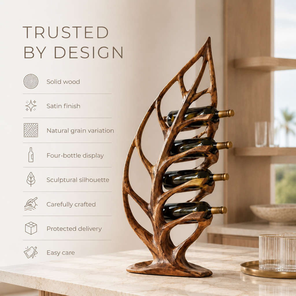 Solid Wood Wall Wine Rack with Glass Holder - River Form - product image 09