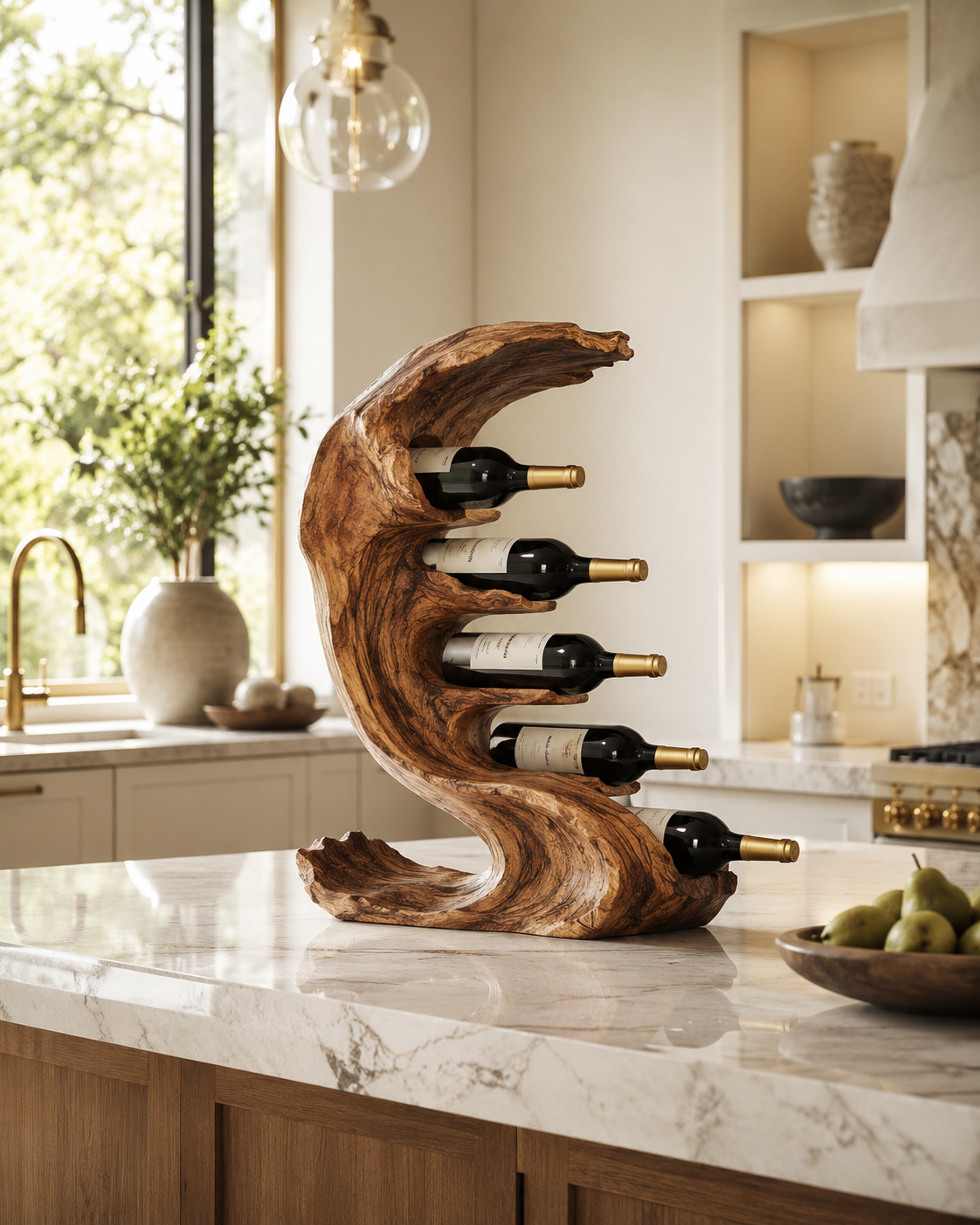 Solid Wood Wall Wine Rack with Glass Holder - Cellular Display - main view