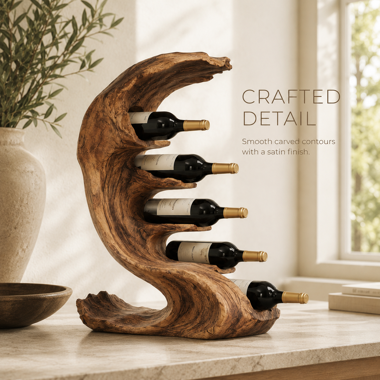 Solid Wood Wall Wine Rack with Glass Holder - Cellular Display - product image 06