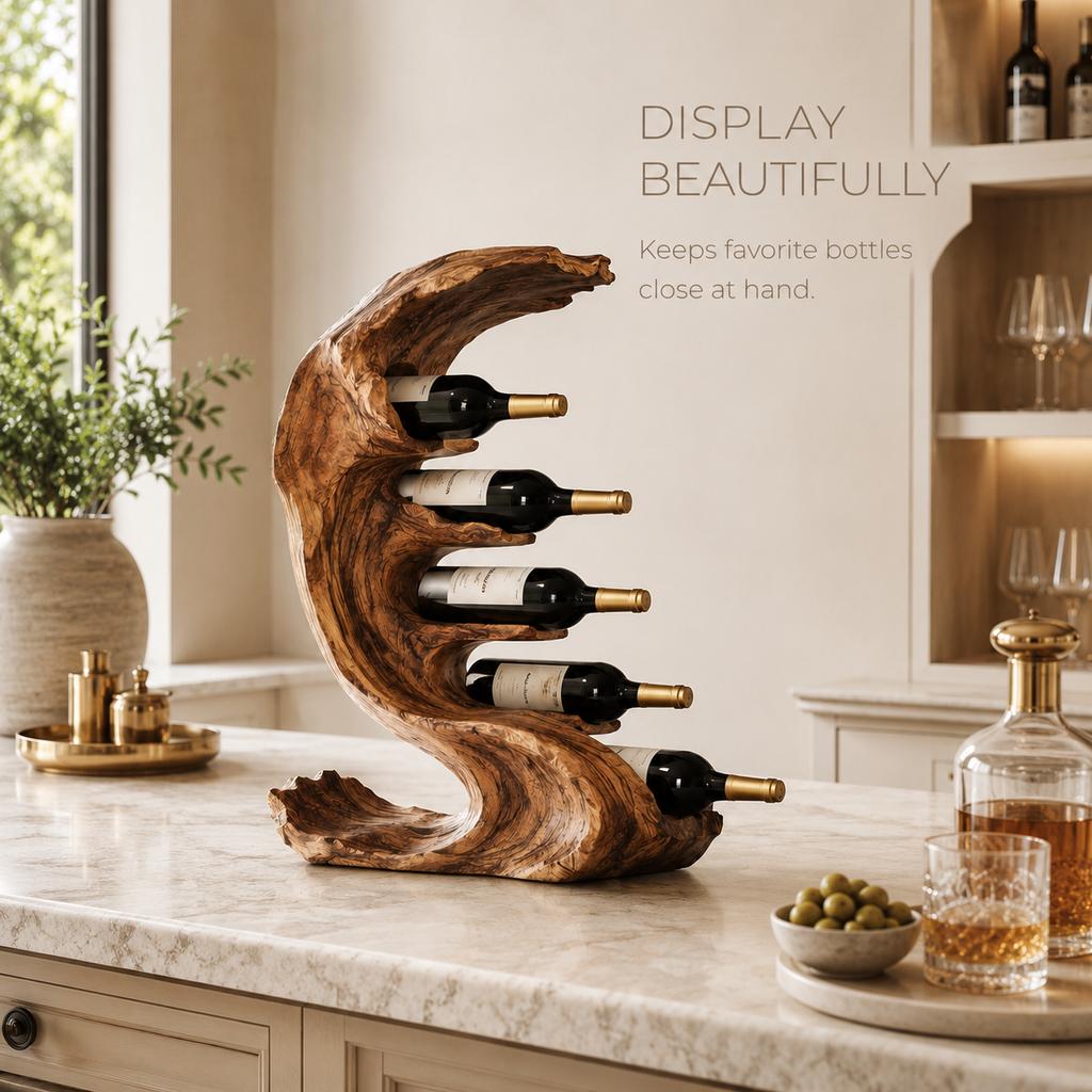 Solid Wood Wall Wine Rack with Glass Holder - Cellular Display - product image 07