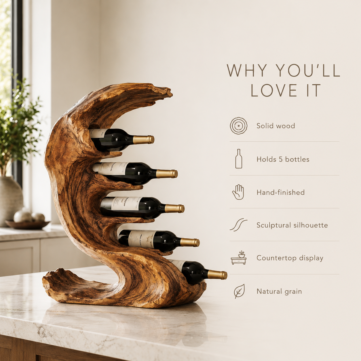 Solid Wood Wall Wine Rack with Glass Holder - Cellular Display - product image 09