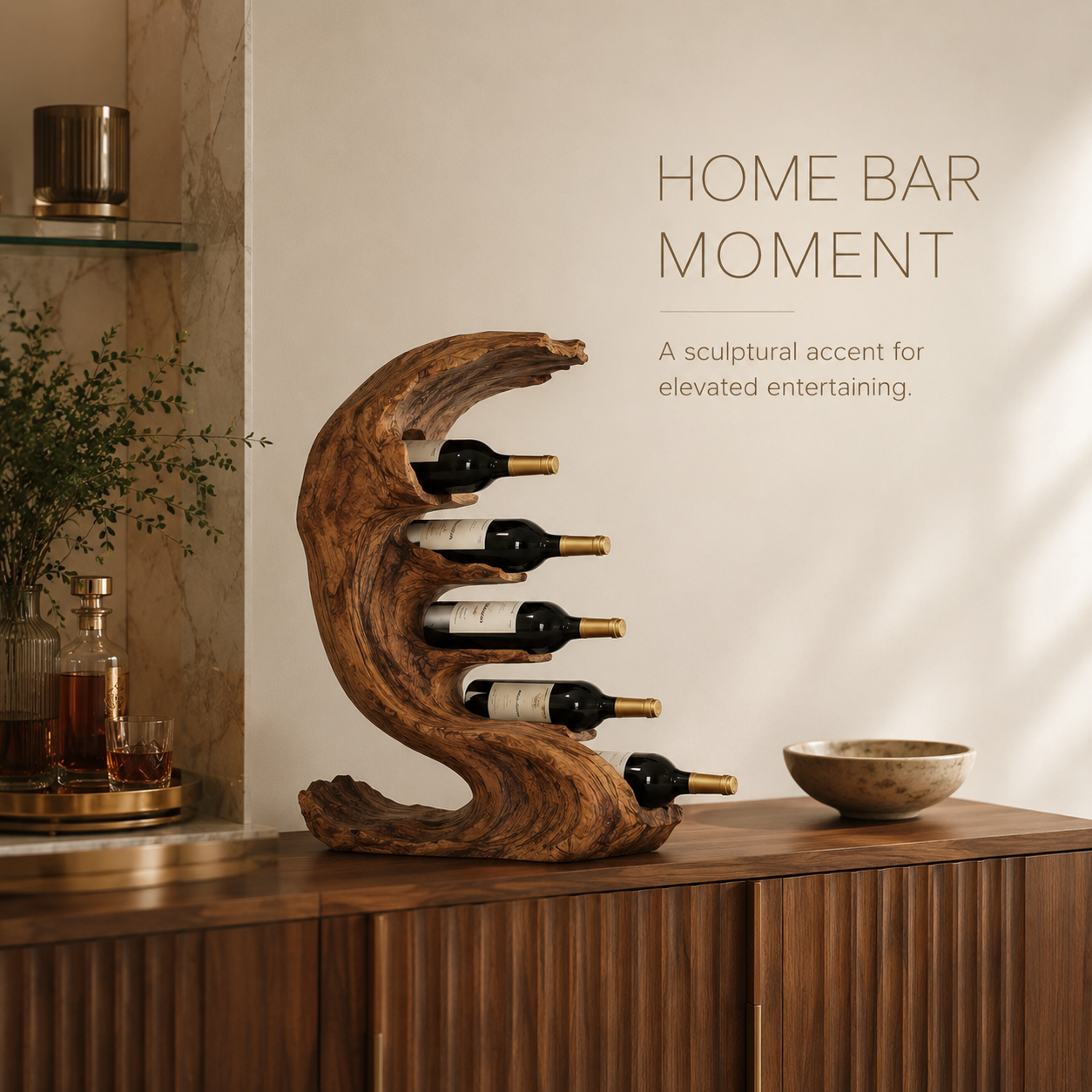 Solid Wood Wall Wine Rack with Glass Holder - Cellular Display - product image 10