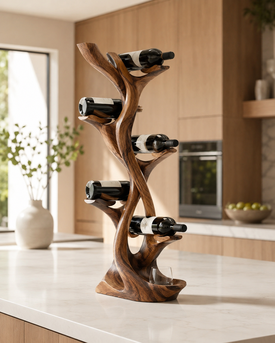 Solid Wood Wall Wine Rack with Glass Holder - Gallery Wave - main view