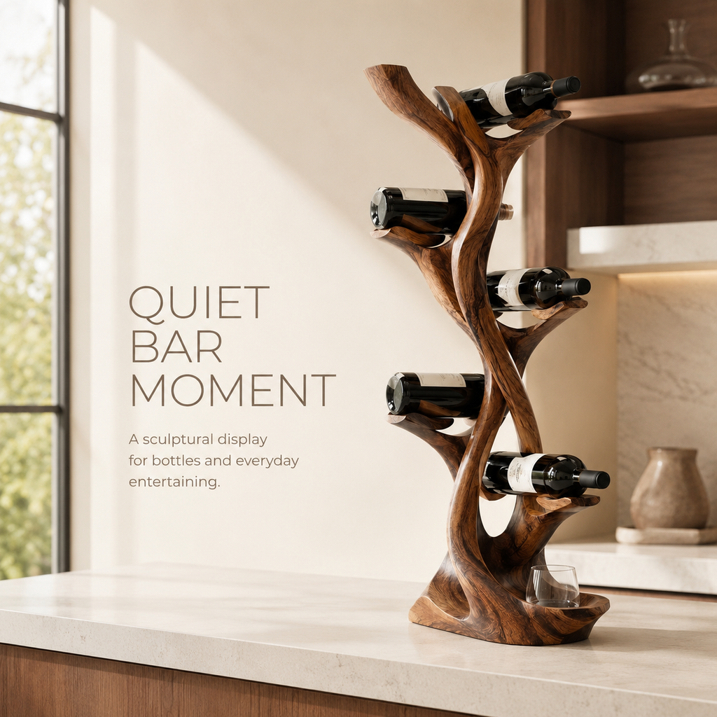 Solid Wood Wall Wine Rack with Glass Holder - Gallery Wave - product image 02