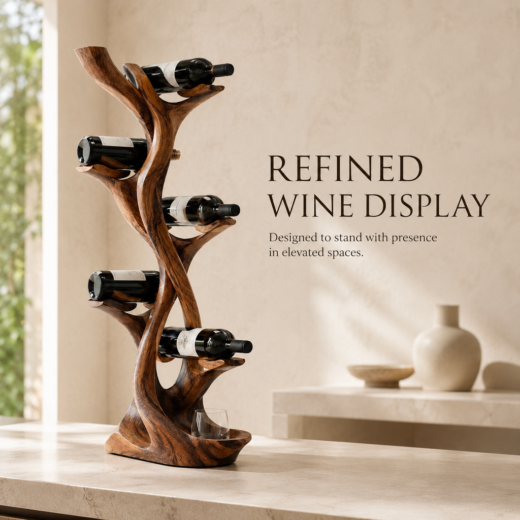 Solid Wood Wall Wine Rack with Glass Holder - Gallery Wave - product image 03