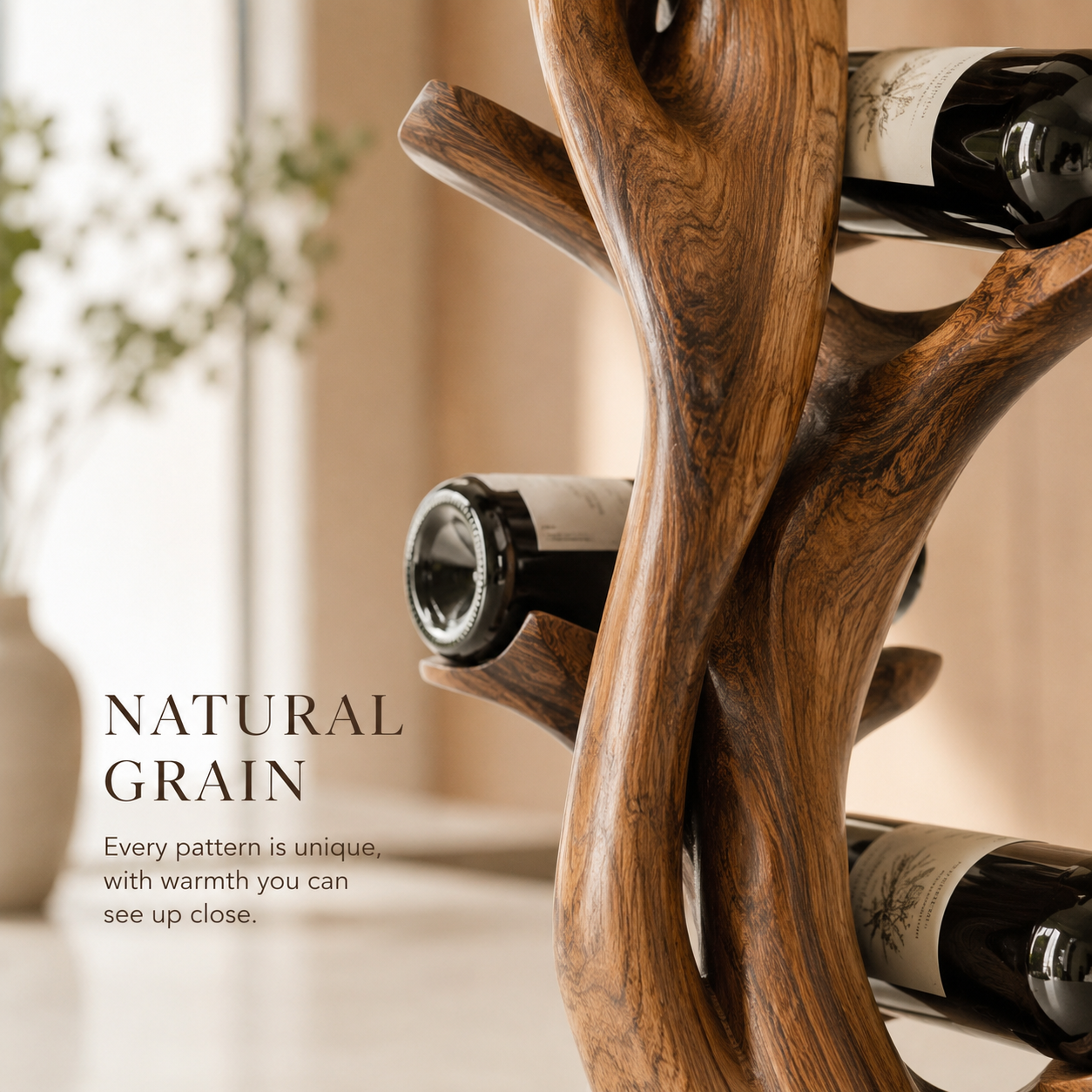 Solid Wood Wall Wine Rack with Glass Holder - Gallery Wave - product image 05