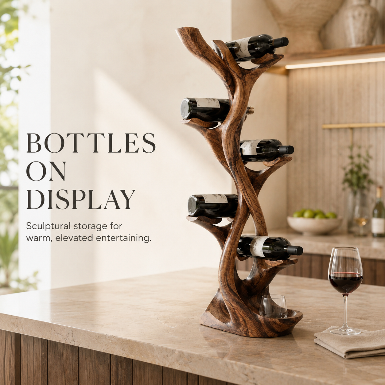 Solid Wood Wall Wine Rack with Glass Holder - Gallery Wave - product image 07