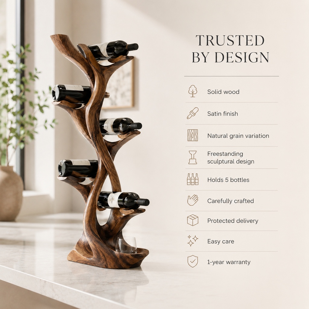Solid Wood Wall Wine Rack with Glass Holder - Gallery Wave - product image 09