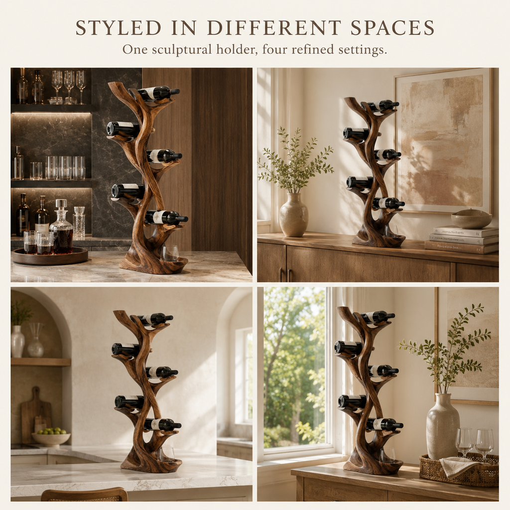 Solid Wood Wall Wine Rack with Glass Holder - Gallery Wave - product image 10