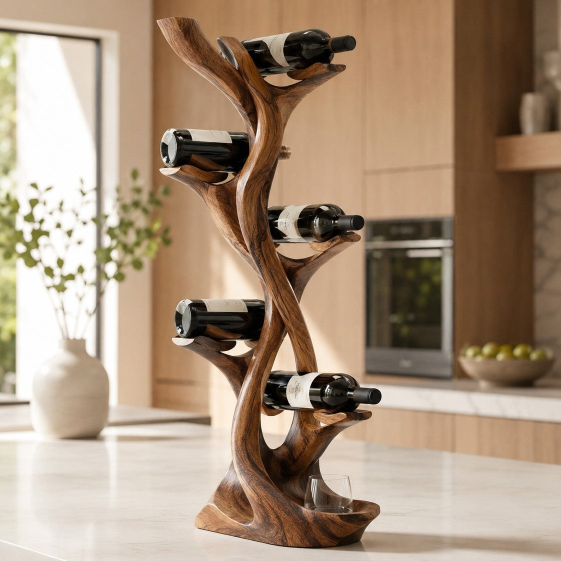 Solid Wood Wall Wine Rack with Glass Holder - Gallery Wave - Design 231 - square cover image