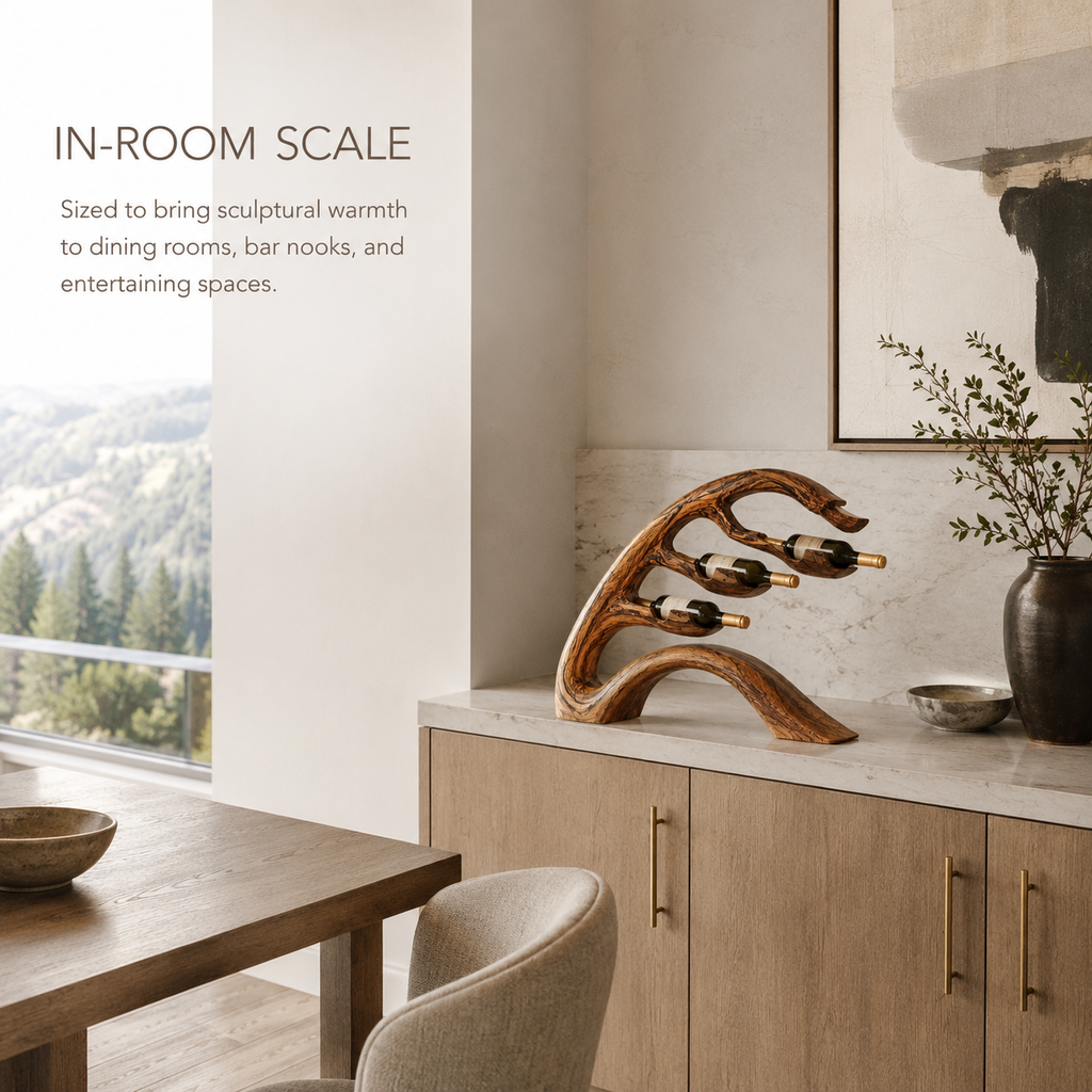 Solid Wood Wall Wine Rack with Glass Holder - Carved Halo - product image 04
