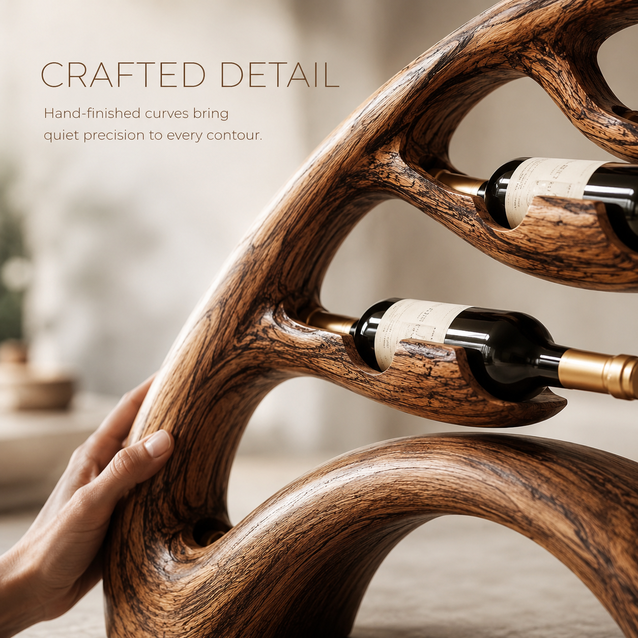 Solid Wood Wall Wine Rack with Glass Holder - Carved Halo - product image 06