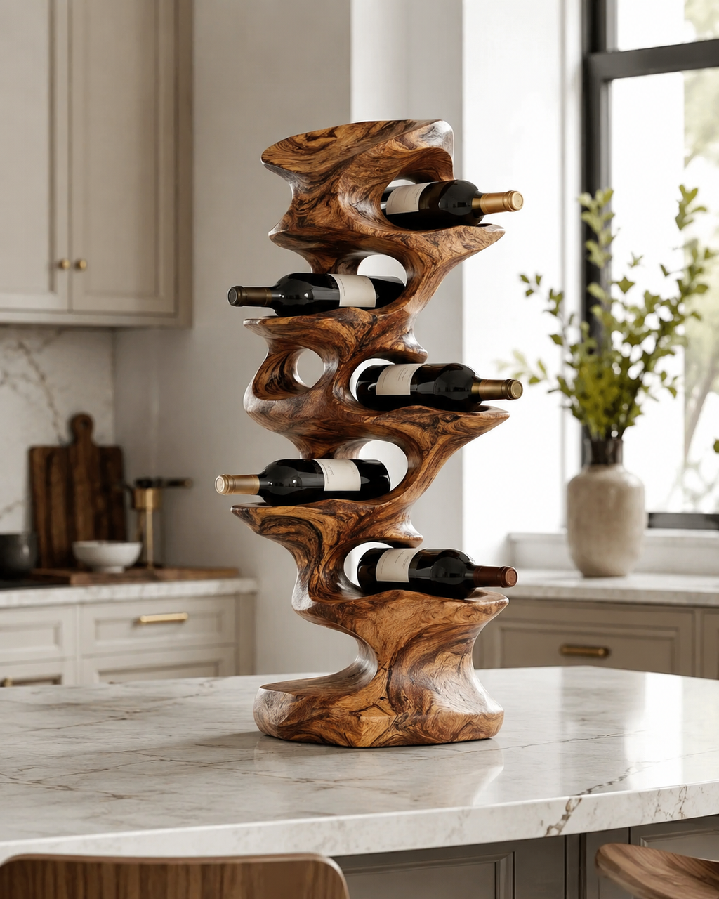Solid Wood Wall Wine Rack with Glass Holder - Gallery Wave - main view