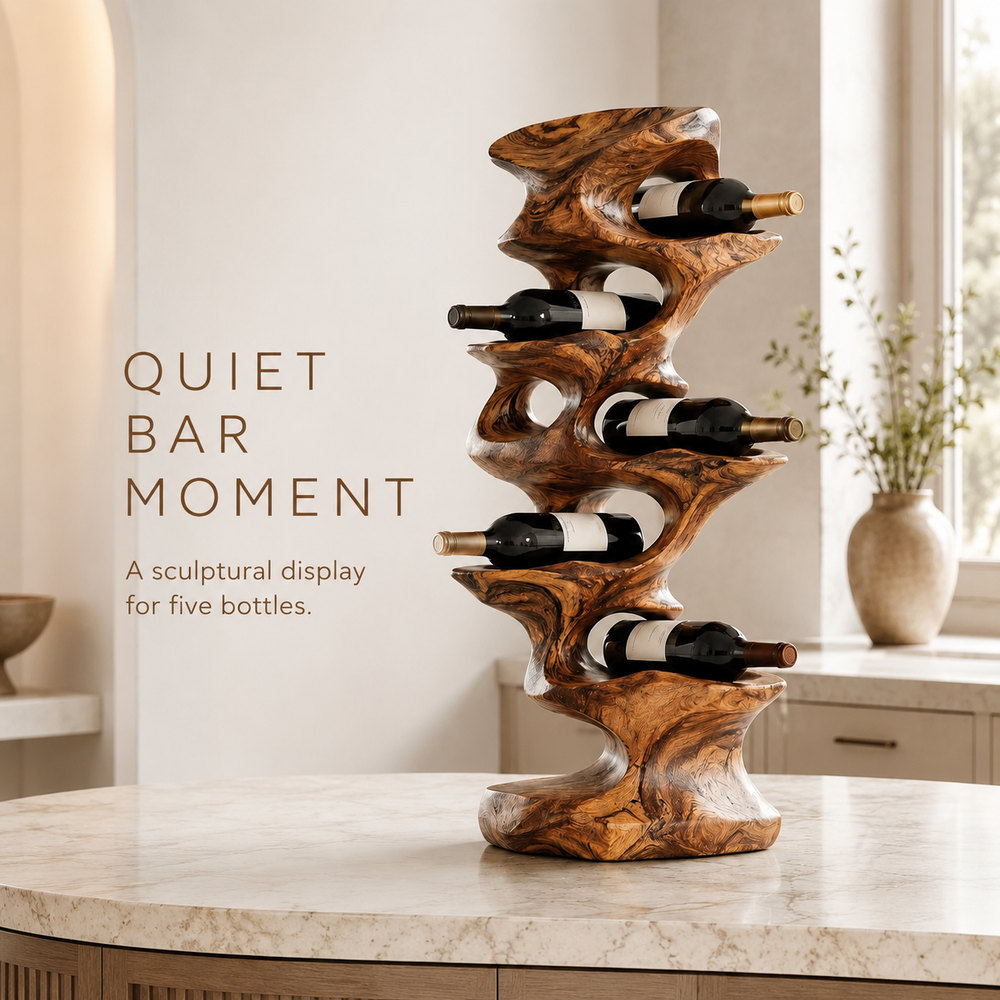 Solid Wood Wall Wine Rack with Glass Holder - Gallery Wave - product image 02