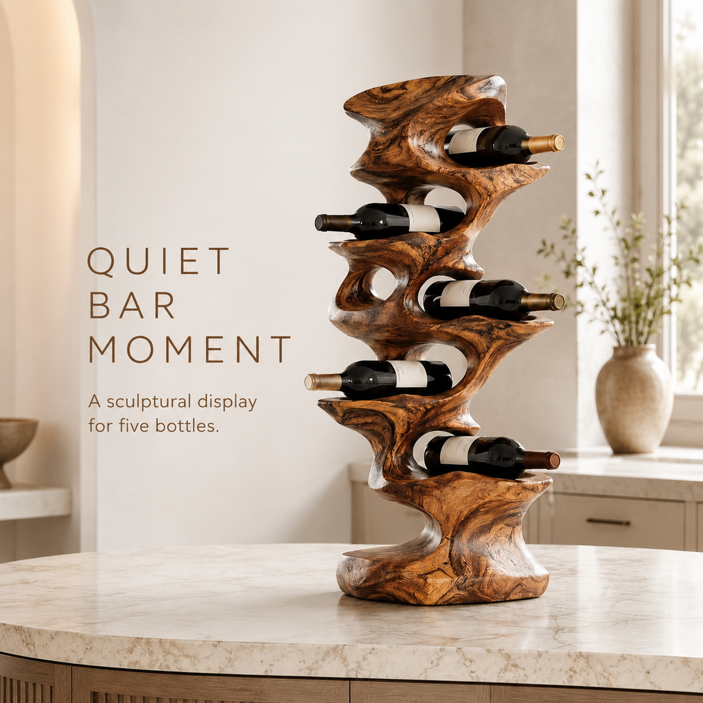 Solid Wood Wall Wine Rack with Glass Holder - Gallery Wave - product image 02