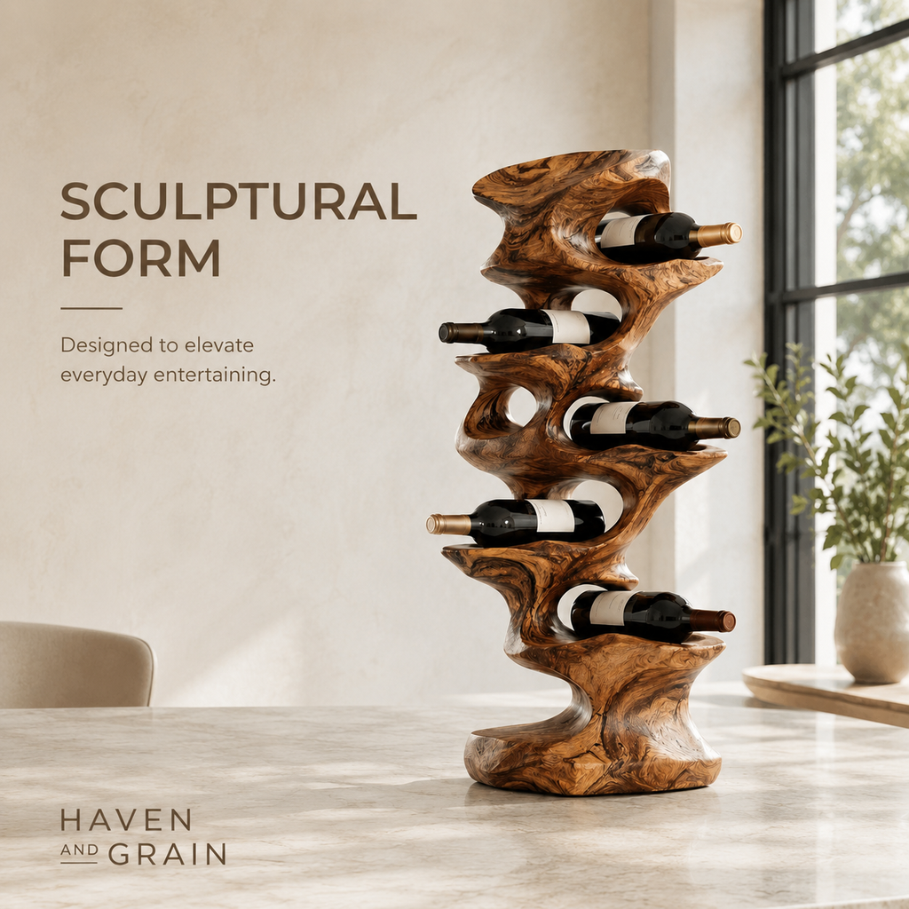 Solid Wood Wall Wine Rack with Glass Holder - Gallery Wave - product image 03