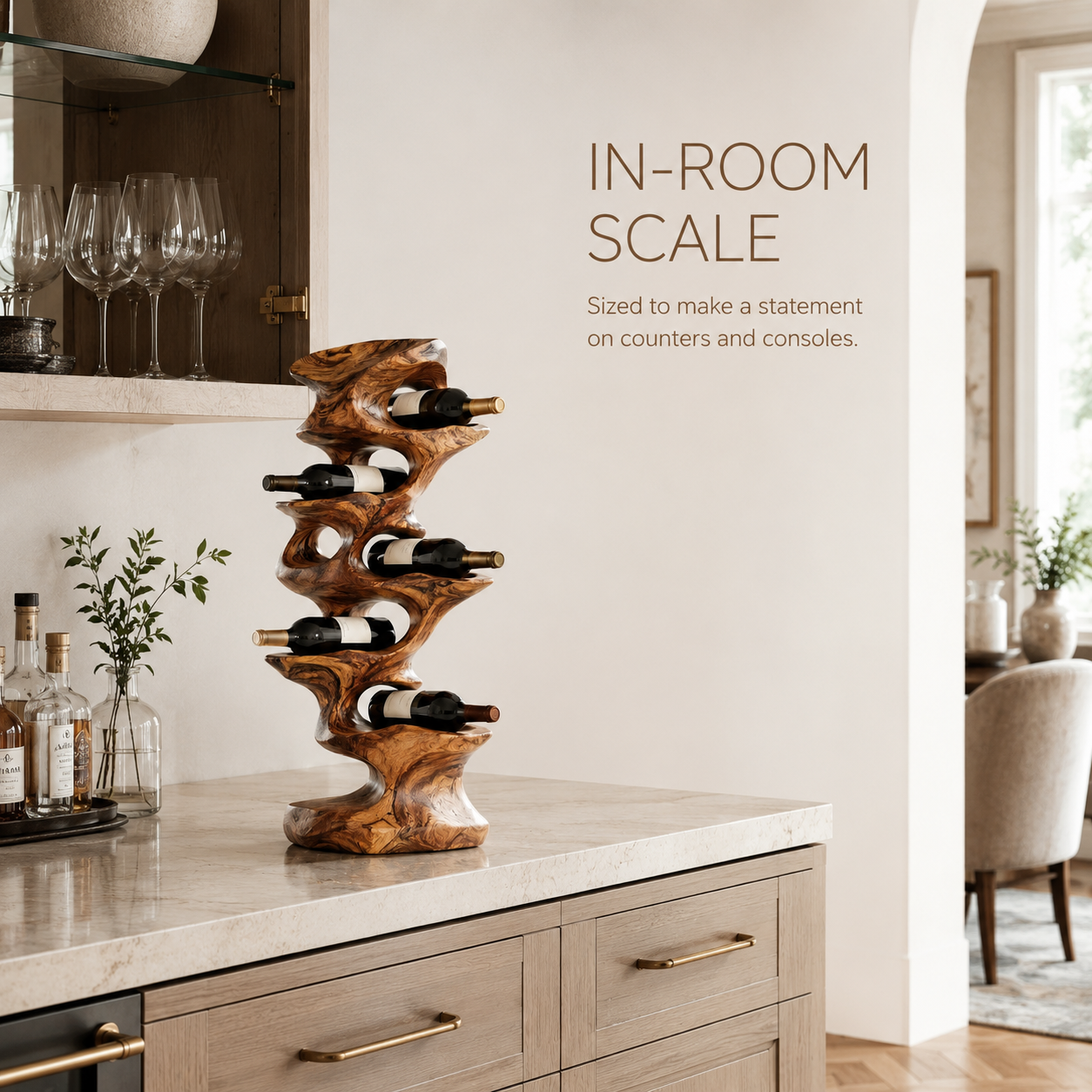 Solid Wood Wall Wine Rack with Glass Holder - Gallery Wave - product image 04