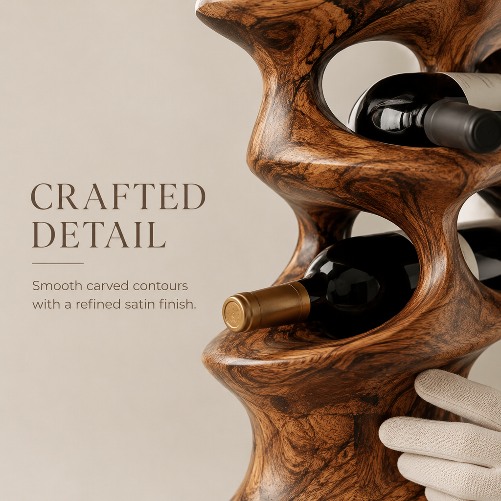 Solid Wood Wall Wine Rack with Glass Holder - Gallery Wave - product image 06