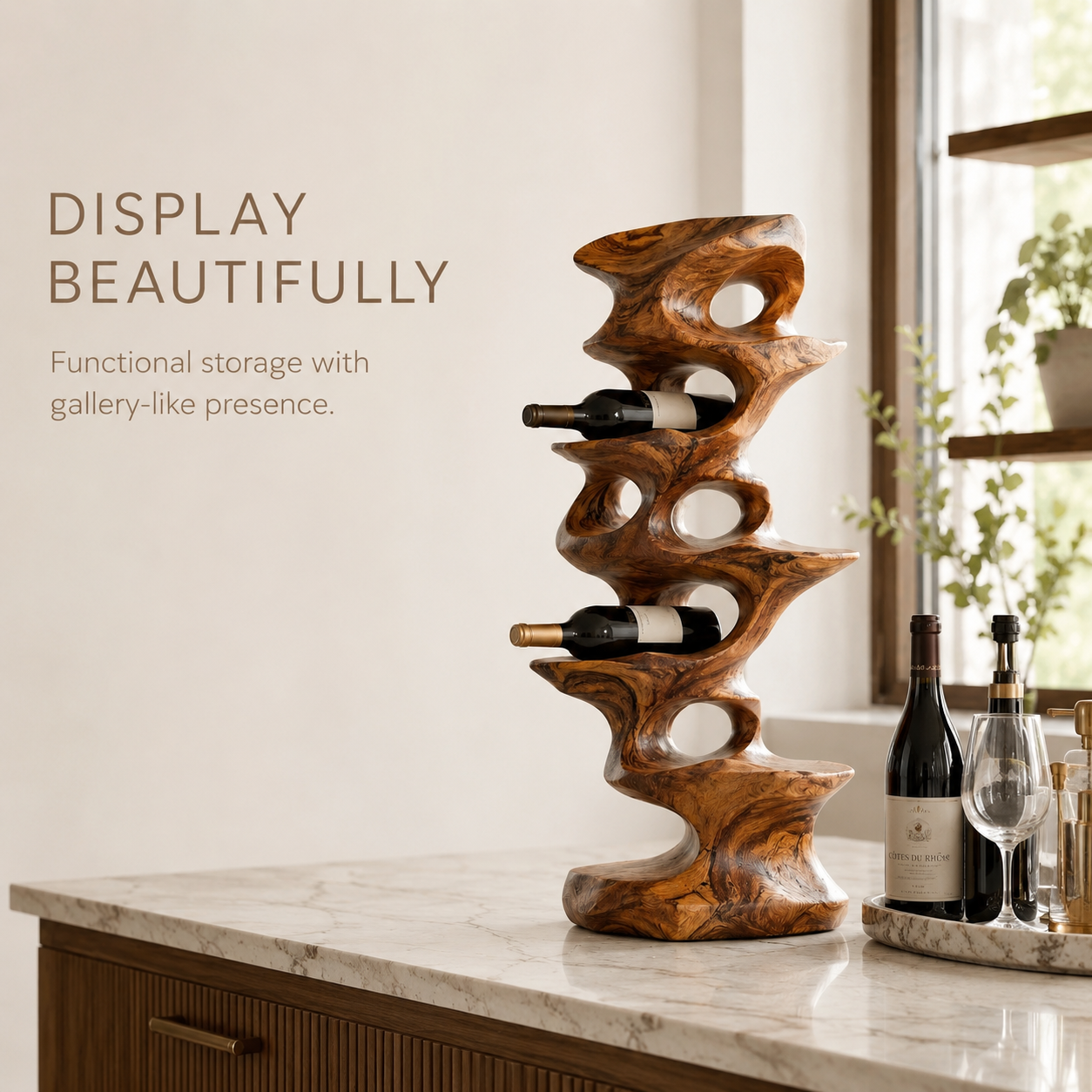 Solid Wood Wall Wine Rack with Glass Holder - Gallery Wave - product image 07