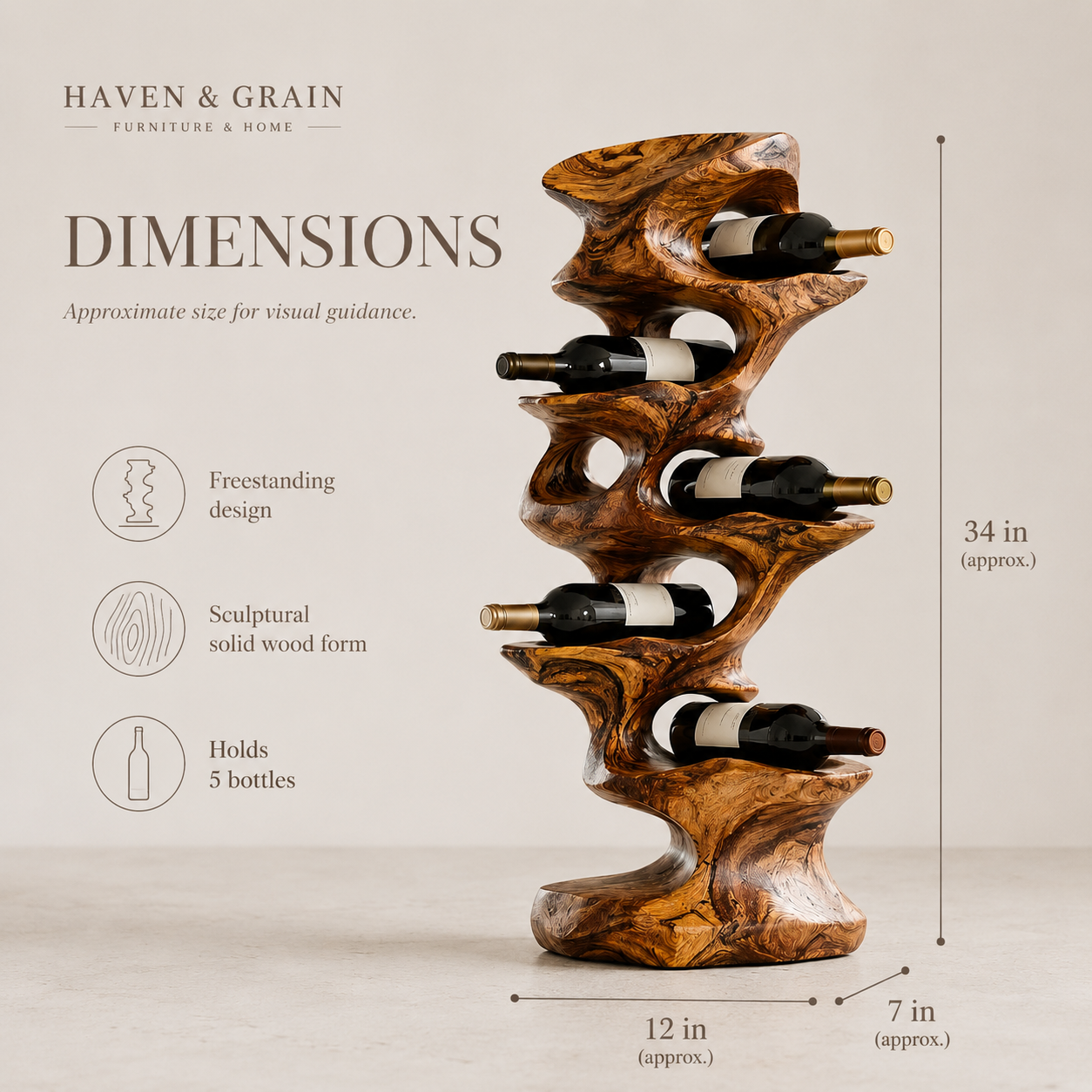 Solid Wood Wall Wine Rack with Glass Holder - Gallery Wave - product image 08