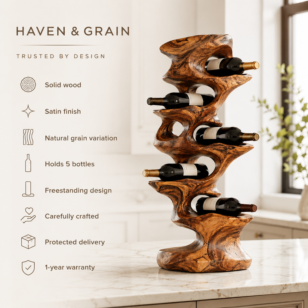 Solid Wood Wall Wine Rack with Glass Holder - Gallery Wave - product image 09
