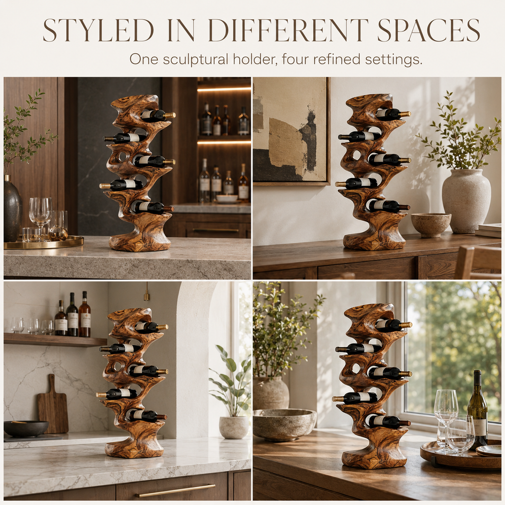 Solid Wood Wall Wine Rack with Glass Holder - Gallery Wave - product image 10