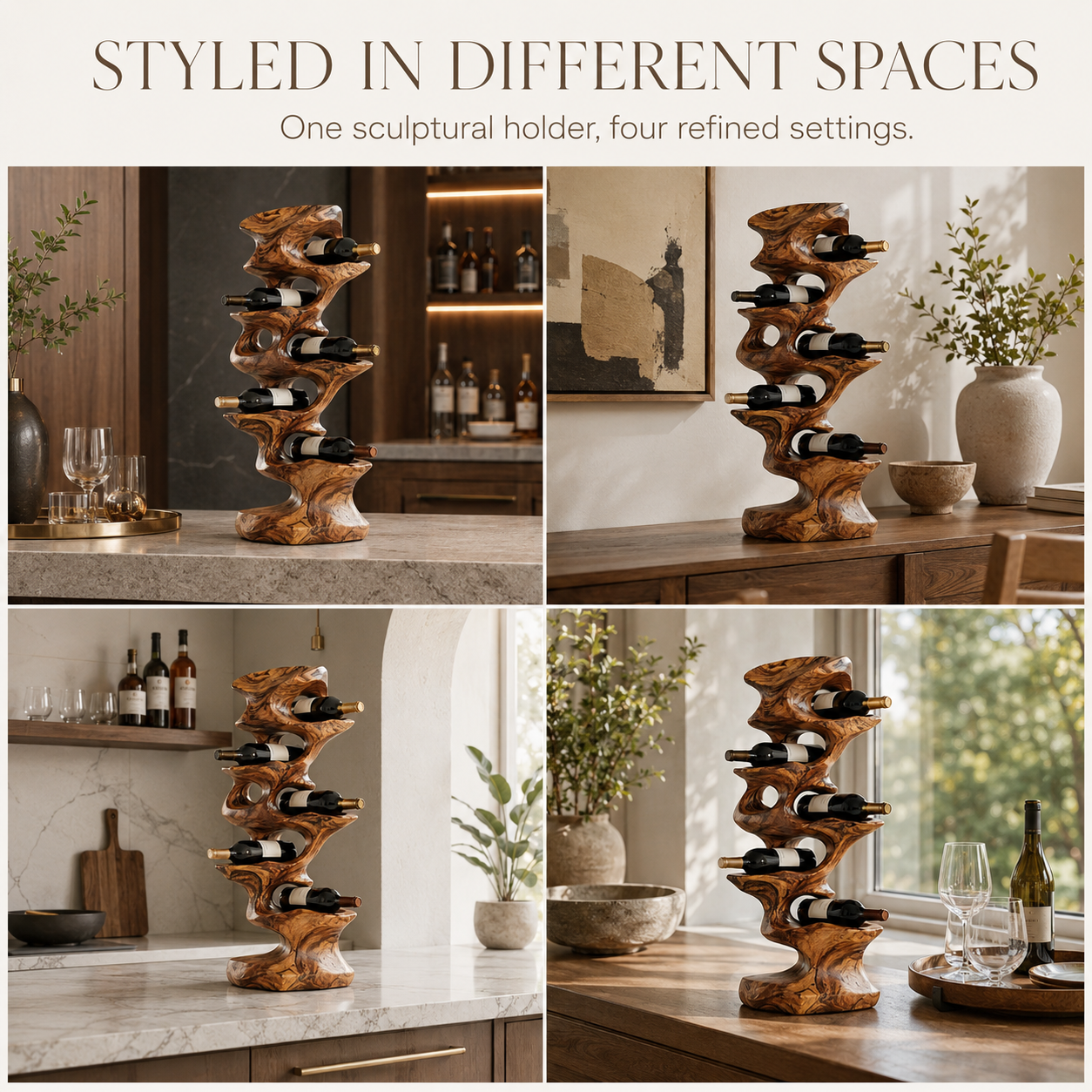 Solid Wood Wall Wine Rack with Glass Holder - Gallery Wave - product image 10