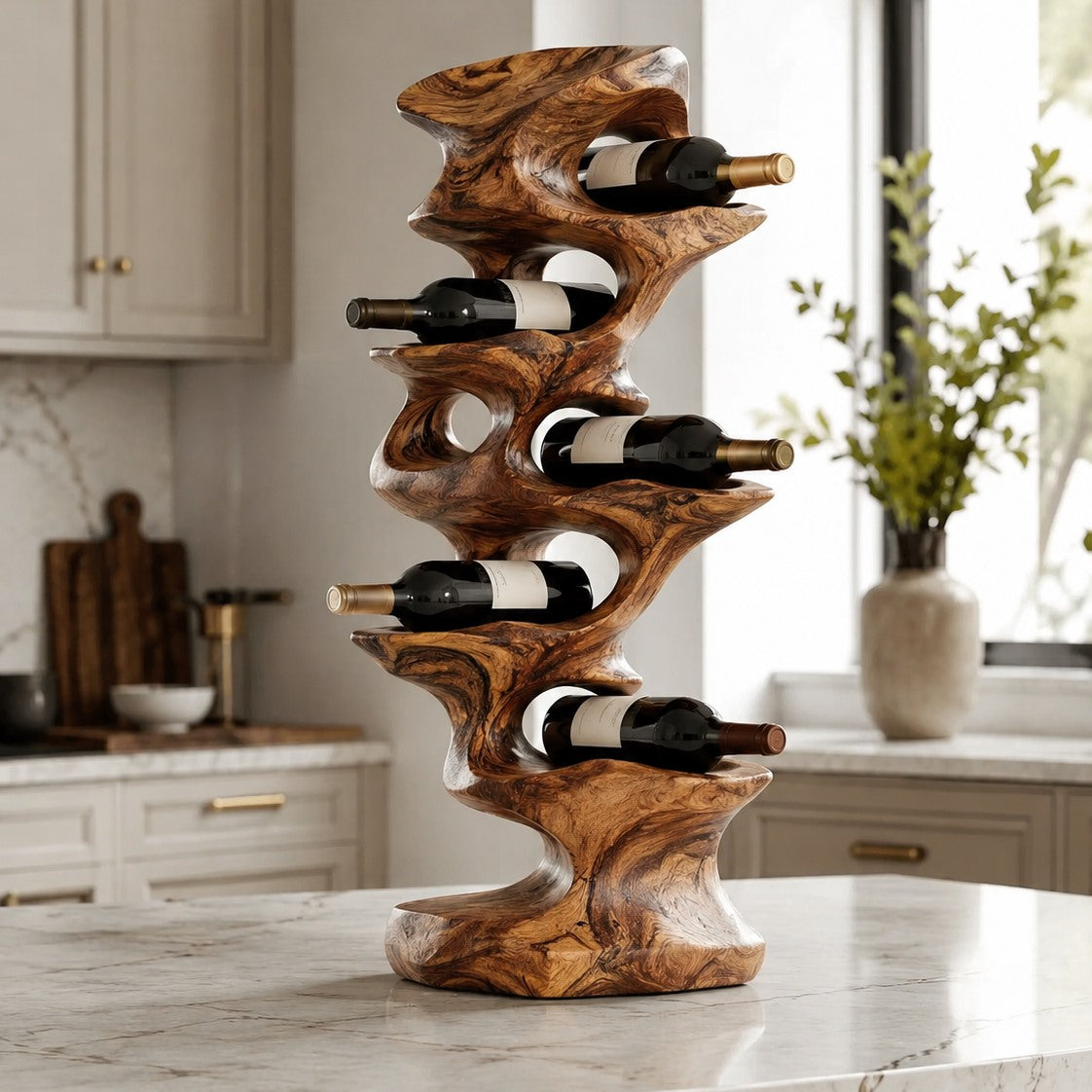 Solid Wood Wall Wine Rack with Glass Holder - Gallery Wave - Design 243 - square cover image