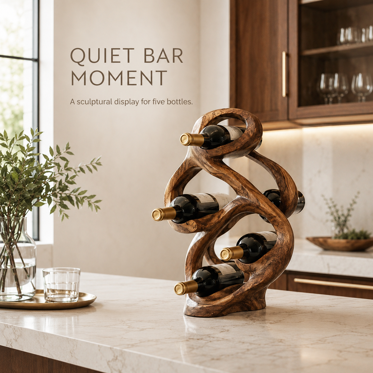 Solid Wood Wall Wine Rack with Glass Holder - Gallery Wave - product image 02