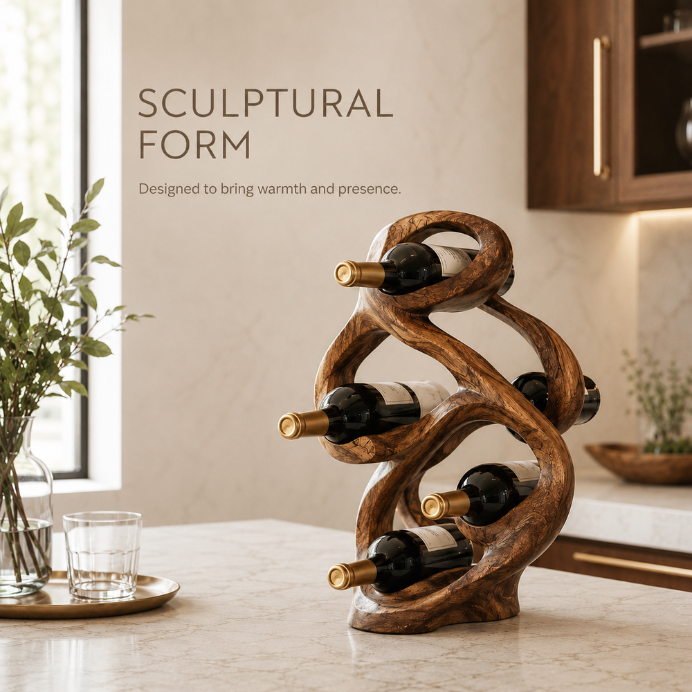 Solid Wood Wall Wine Rack with Glass Holder - Gallery Wave - product image 03