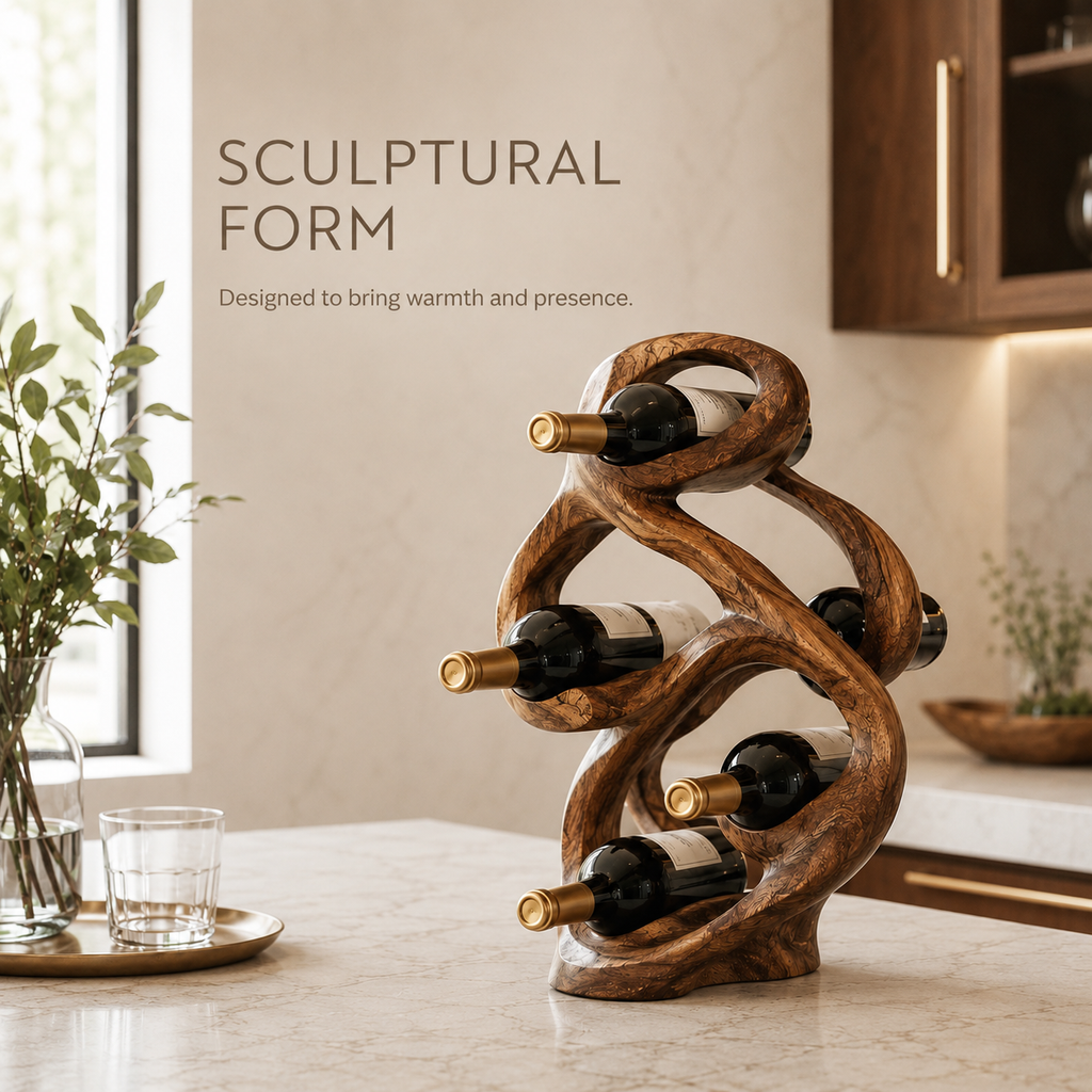 Solid Wood Wall Wine Rack with Glass Holder - Gallery Wave - product image 03