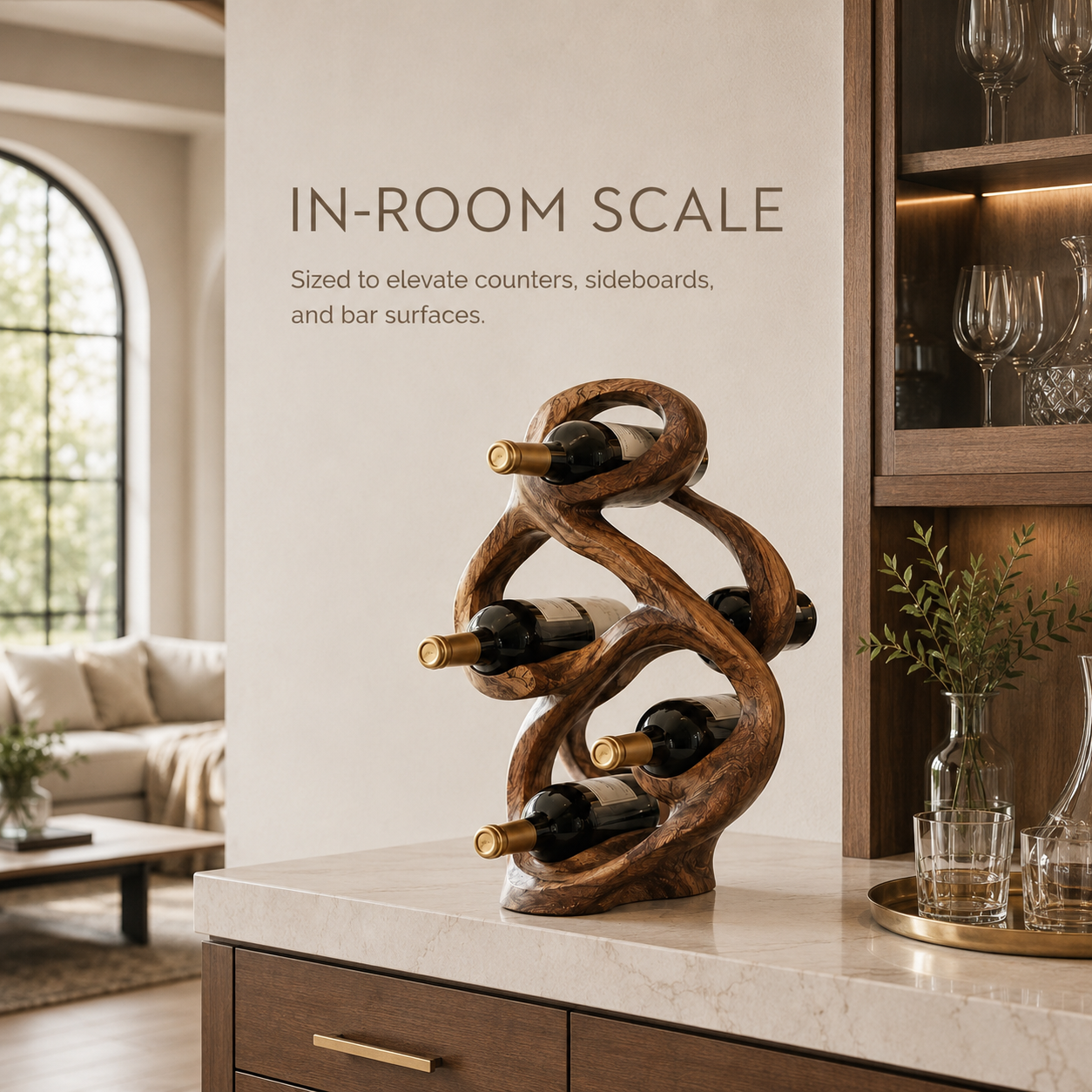 Solid Wood Wall Wine Rack with Glass Holder - Gallery Wave - product image 04